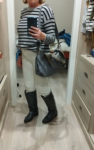 Bolso en piel, gris y topo 