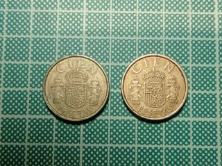 Monedas de 100 pesetas de 1986 y 1989