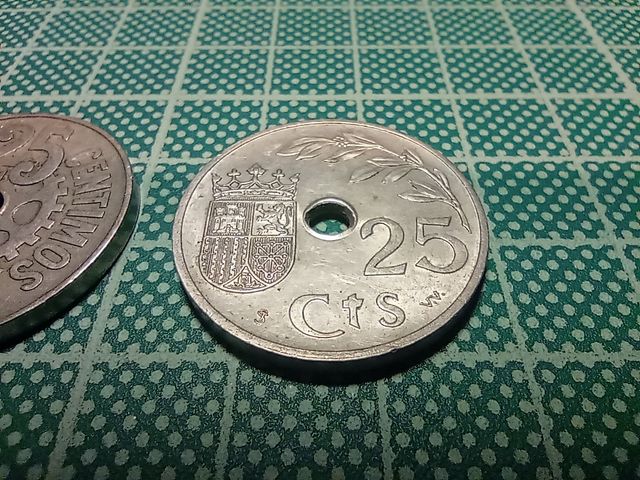 Monedas de 25 céntimos 1927, 1934 y 1937