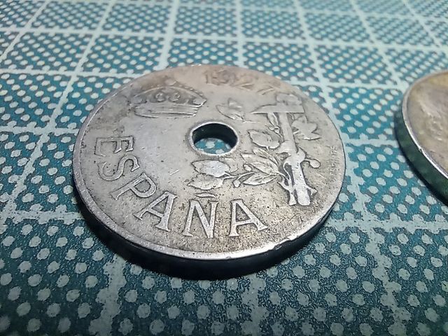 Monedas de 25 céntimos 1927, 1934 y 1937