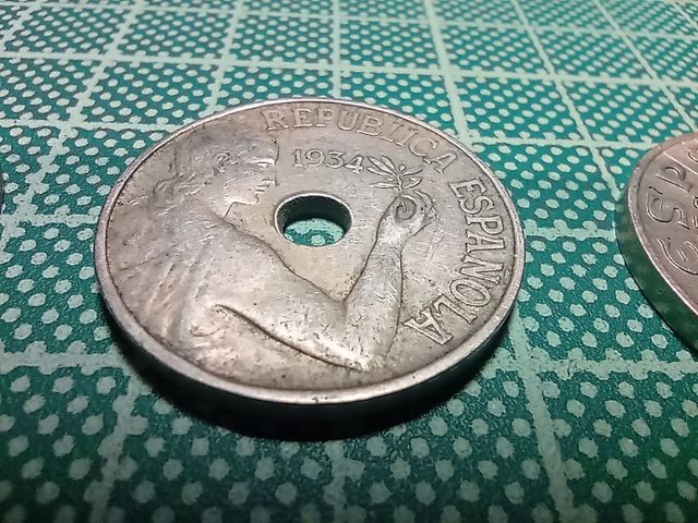 Monedas de 25 céntimos 1927, 1934 y 1937