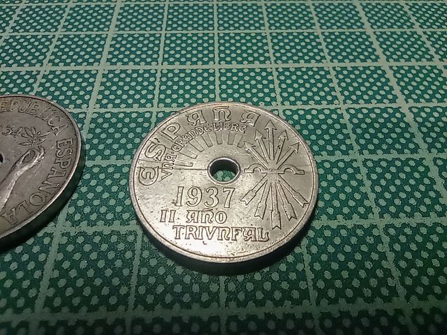 Monedas de 25 céntimos 1927, 1934 y 1937