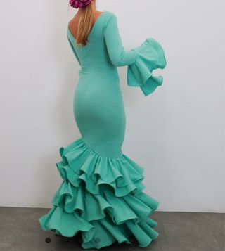 Vestido flamenca turquesa volantes S