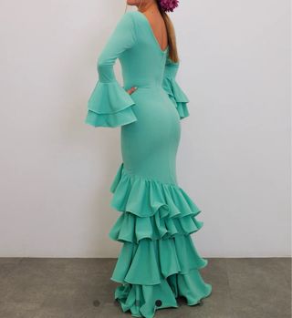 Vestido flamenca turquesa volantes S