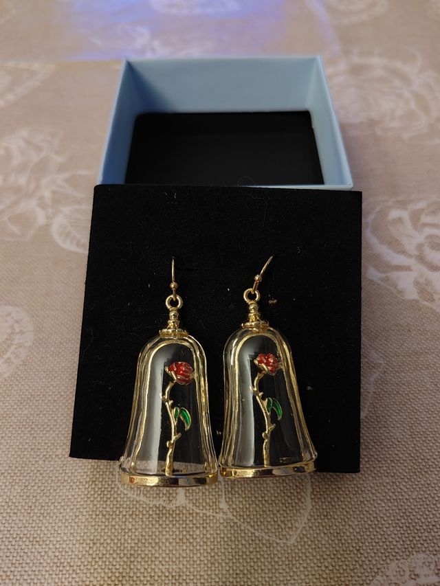 Orecchini rosa rossa bella e la bestia