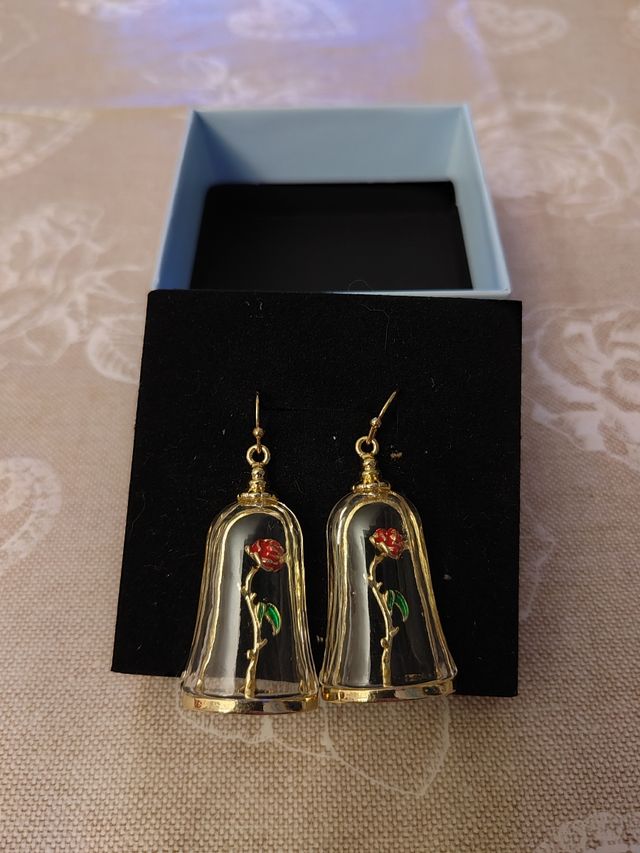 Orecchini rosa rossa bella e la bestia