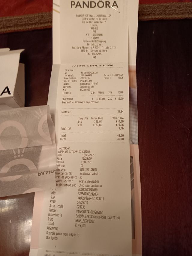 Pendente Pandora completamente nova