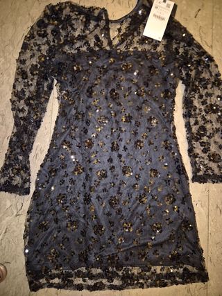 Vestido lentejuelas y tul negro fiesta Navidad