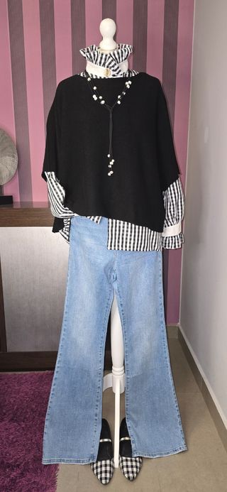 Jersey negro punto de viscosa manga codo