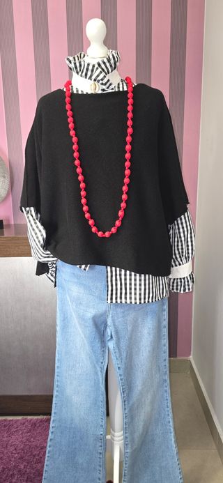 Jersey negro punto de viscosa manga codo