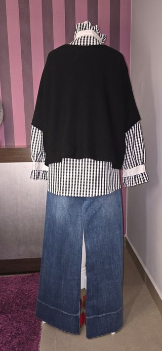 Jersey negro punto de viscosa manga codo