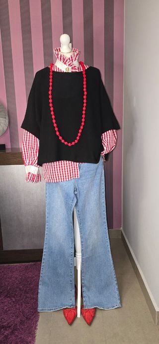 Jersey negro punto de viscosa manga codo