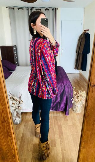 Nueva camisa estampada con lazada ECI talla XL