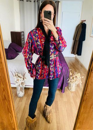 Nueva camisa estampada con lazada ECI talla XL