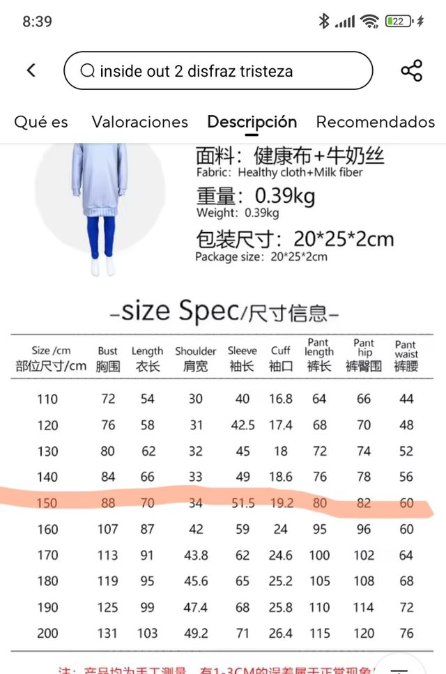 Disfraz Inside Tristeza niña Nuevo