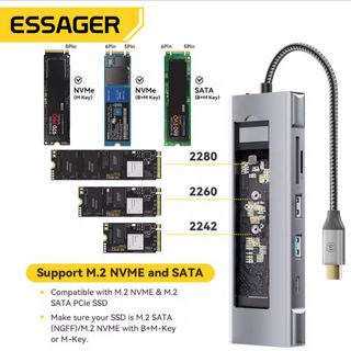 Essager 8-in-1 USB Hub With Disk Storage