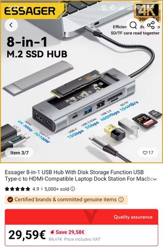 Essager 8-in-1 USB Hub With Disk Storage