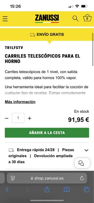 carriles telescopicos guias horno zanussi