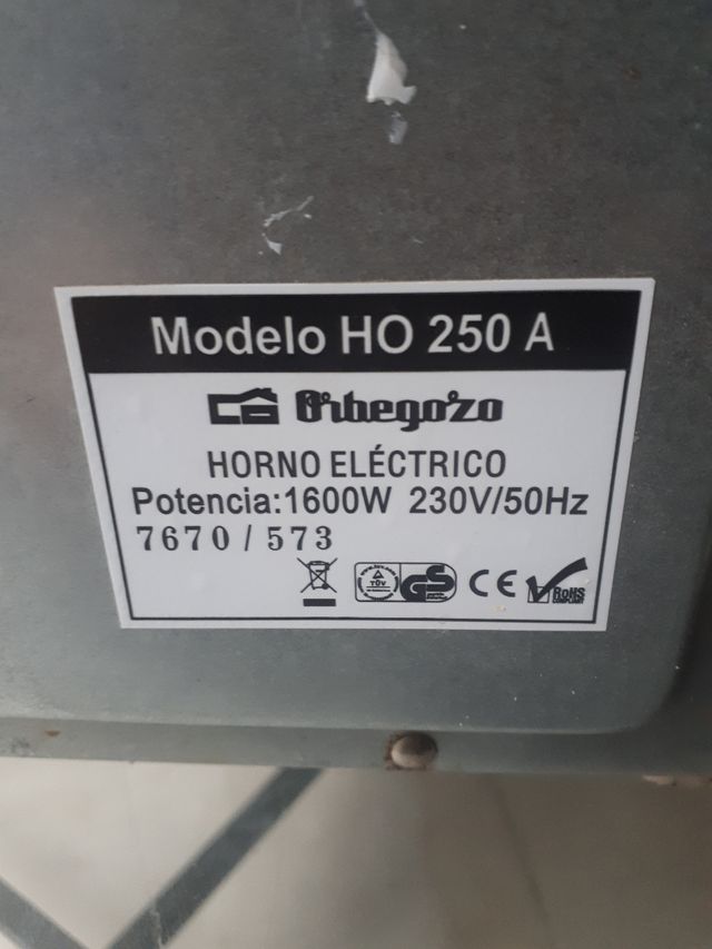 Horno eléctrico ORBEGOZO 1600wat