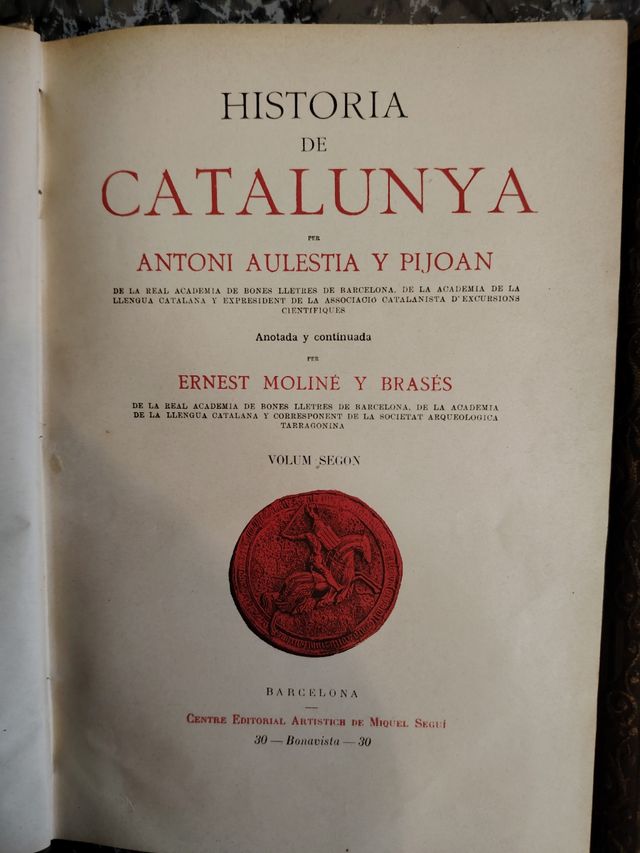 Libro Historia de Catalunya 1922 2 tomos