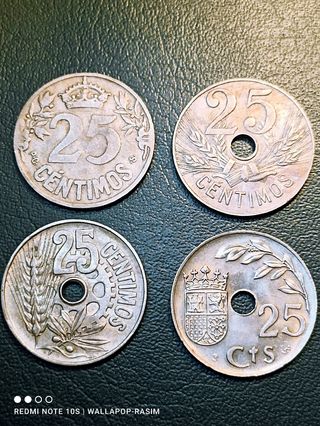MONEDAS 25 CENT-1925-1927-1934-1937