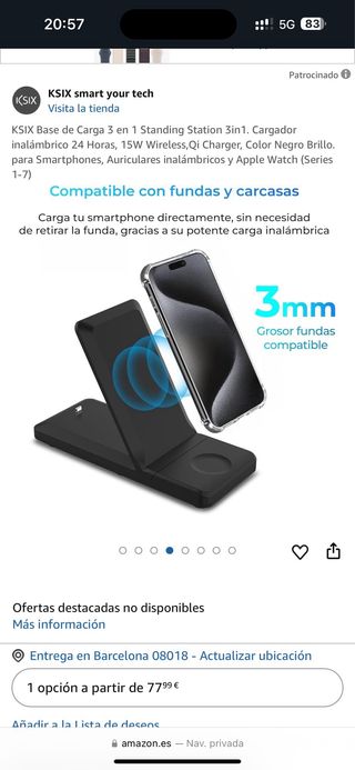 Cargador inalámbrico KSIX 3en1 Carga rápida