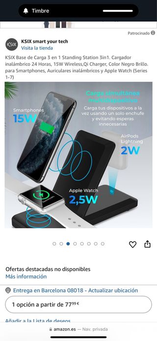 Cargador inalámbrico KSIX 3en1 Carga rápida