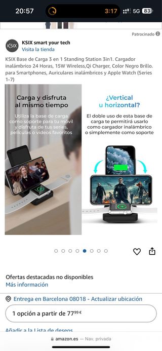 Cargador inalámbrico KSIX 3en1 Carga rápida