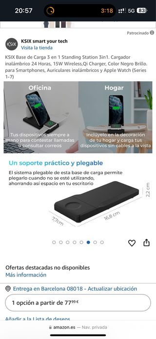 Cargador inalámbrico KSIX 3en1 Carga rápida