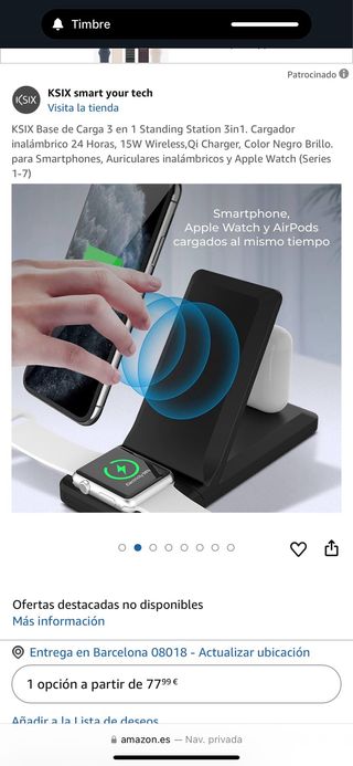 Cargador inalámbrico KSIX 3en1 Carga rápida