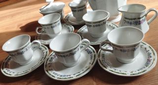 Juego de café porcelana blanco/flores