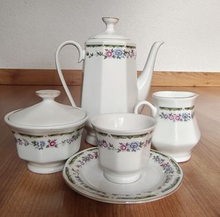 Juego de café porcelana blanco/flores