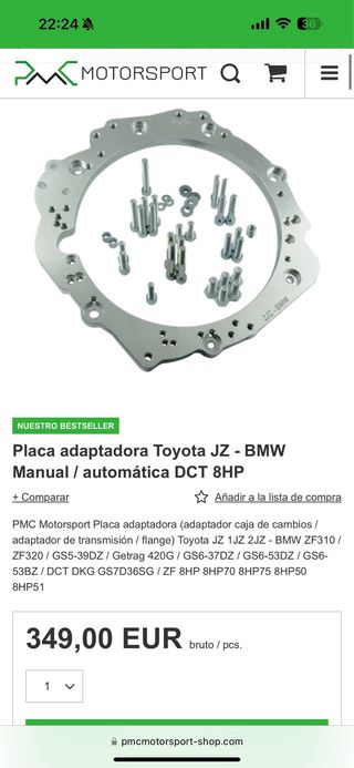 Placa adaptadora 1jz 2jz bmw