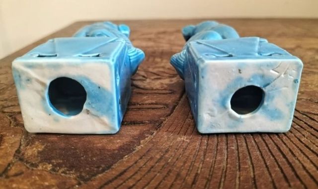 Figuras perros foo chinos de porcelana azul 12 cm