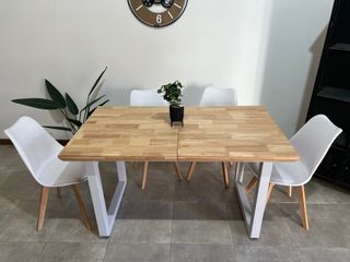 ✅MESA EXTENSIBLE MADERA MACIZA PATAS BLANCAS