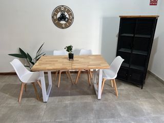 ✅MESA EXTENSIBLE MADERA MACIZA PATAS BLANCAS