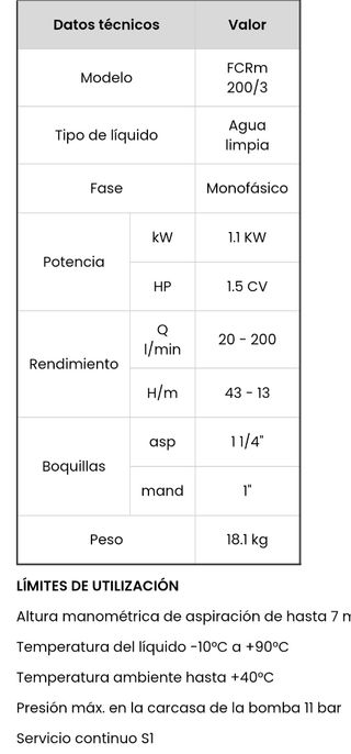 Bomba agua Pedrollo FCRm 200 3X
