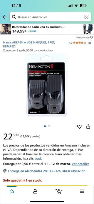 Zueco por 2 sphc5000 para cortadora remington
