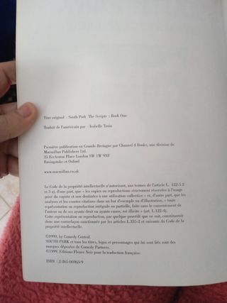 South Park libro book scenars et compagnie