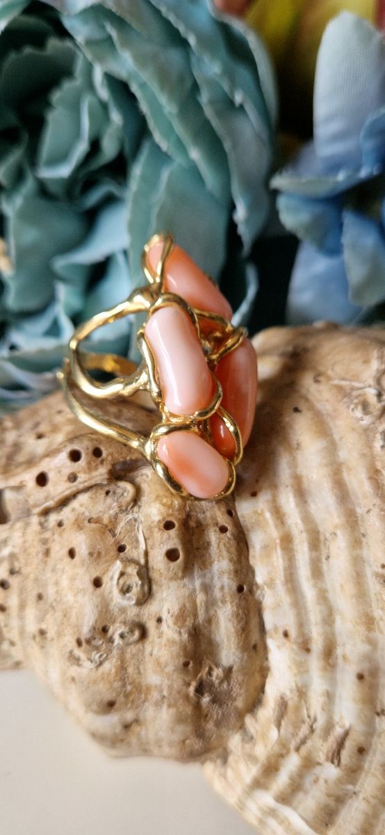 Anillo coral plata de ley  