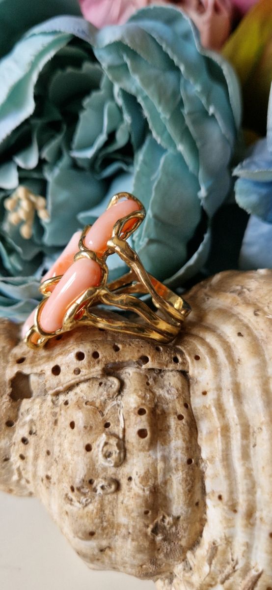 Anillo coral plata de ley  
