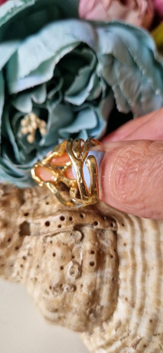 Anillo coral plata de ley  