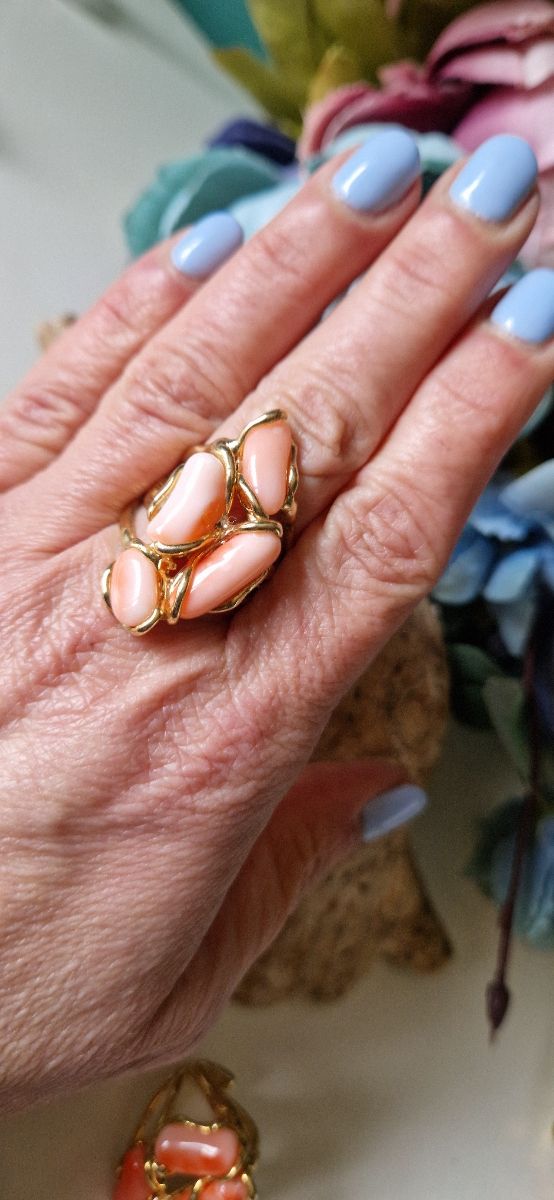 Anillo coral plata de ley  