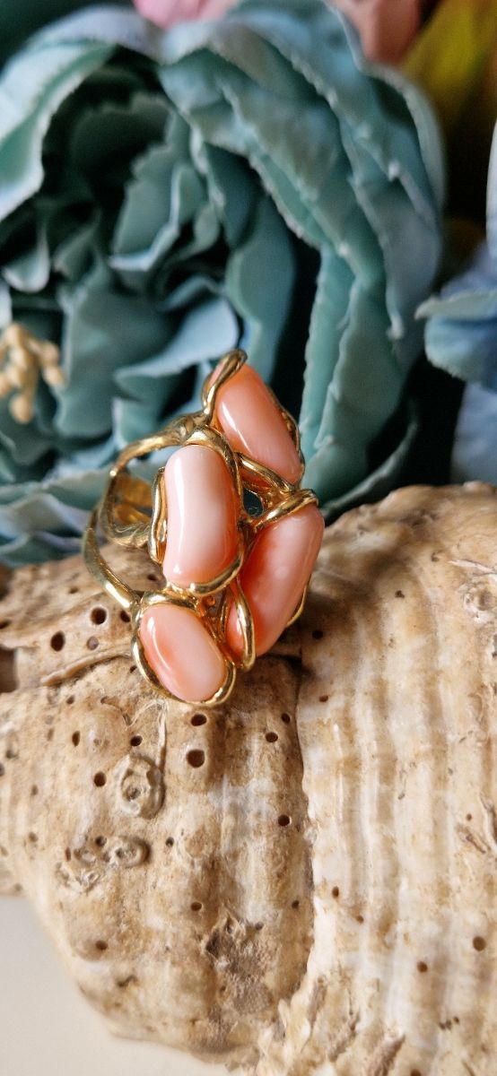 Anillo coral plata de ley  