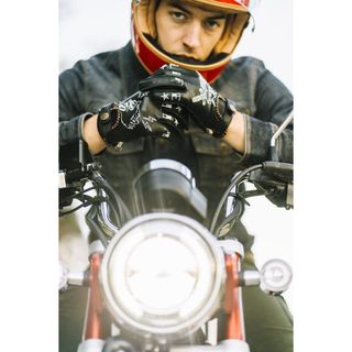 Guantes de moto vintage negro Tattoo de piel