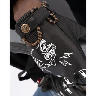 Guantes de moto vintage negro Tattoo de piel