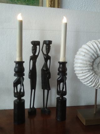 portavelas candelabros africanos jirafas de ebano