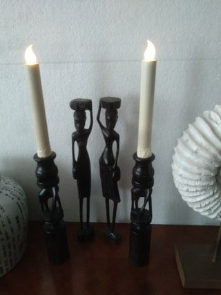 portavelas candelabros africanos jirafas de ebano