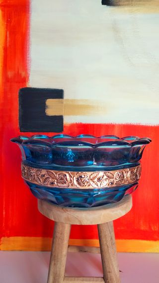 Ciotola vetro blu e oro vintage