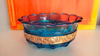 Ciotola vetro blu e oro vintage